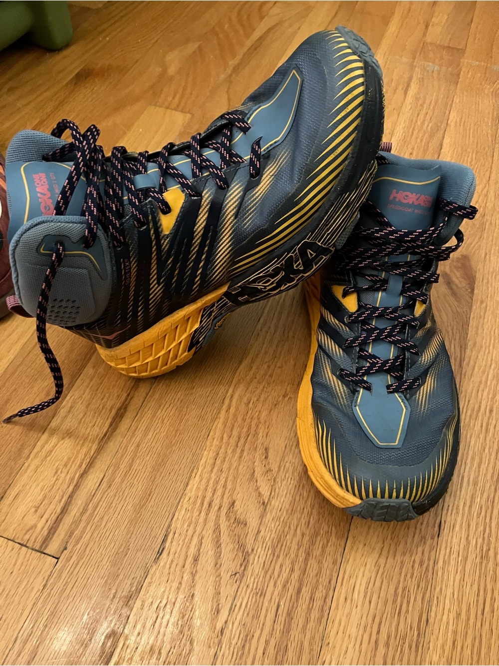 Hoka One One Men's Navy and Yellow Trail Runners